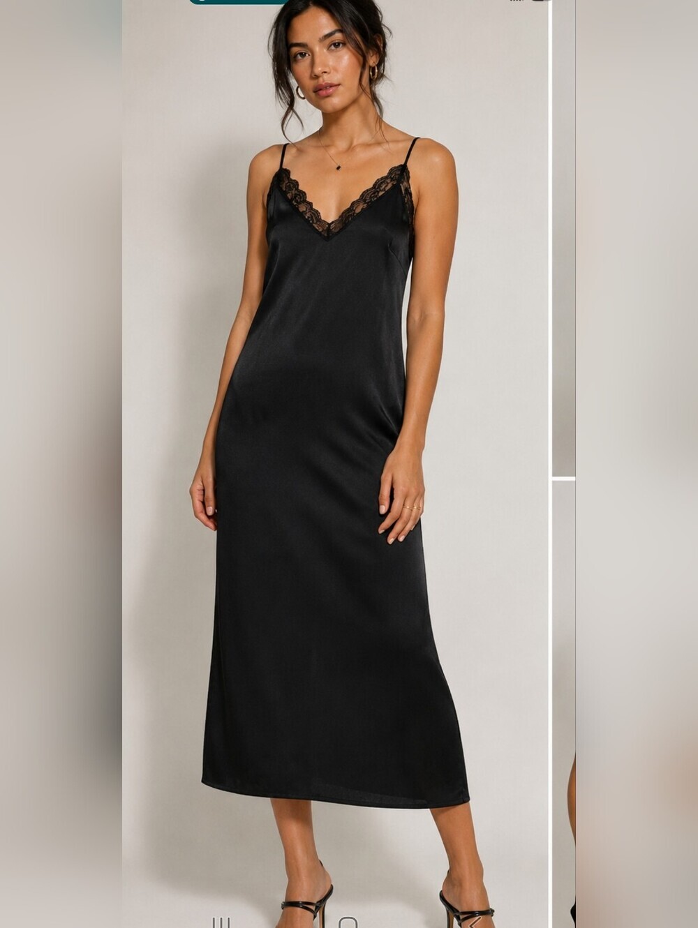 H&M Lace Trim Satin Slip Midi Dress NWT Black Size Small